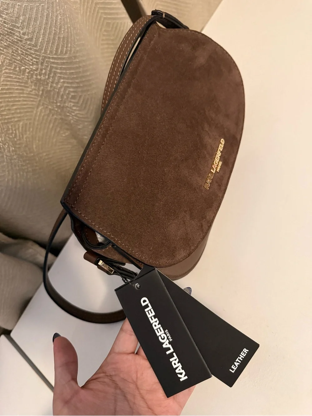 Karl Lagerfeld Brown K/Signature Suede Shoulder Bag